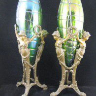 Pair KRALIK Vases in Metal Stands